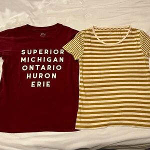 J. Crew *SET* Graphic Tee and Mustard Striped Tee women’s XS